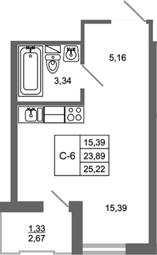 Квартира студия 25.22 м², 17/17 эт., ЖК «Стороны Света 2»